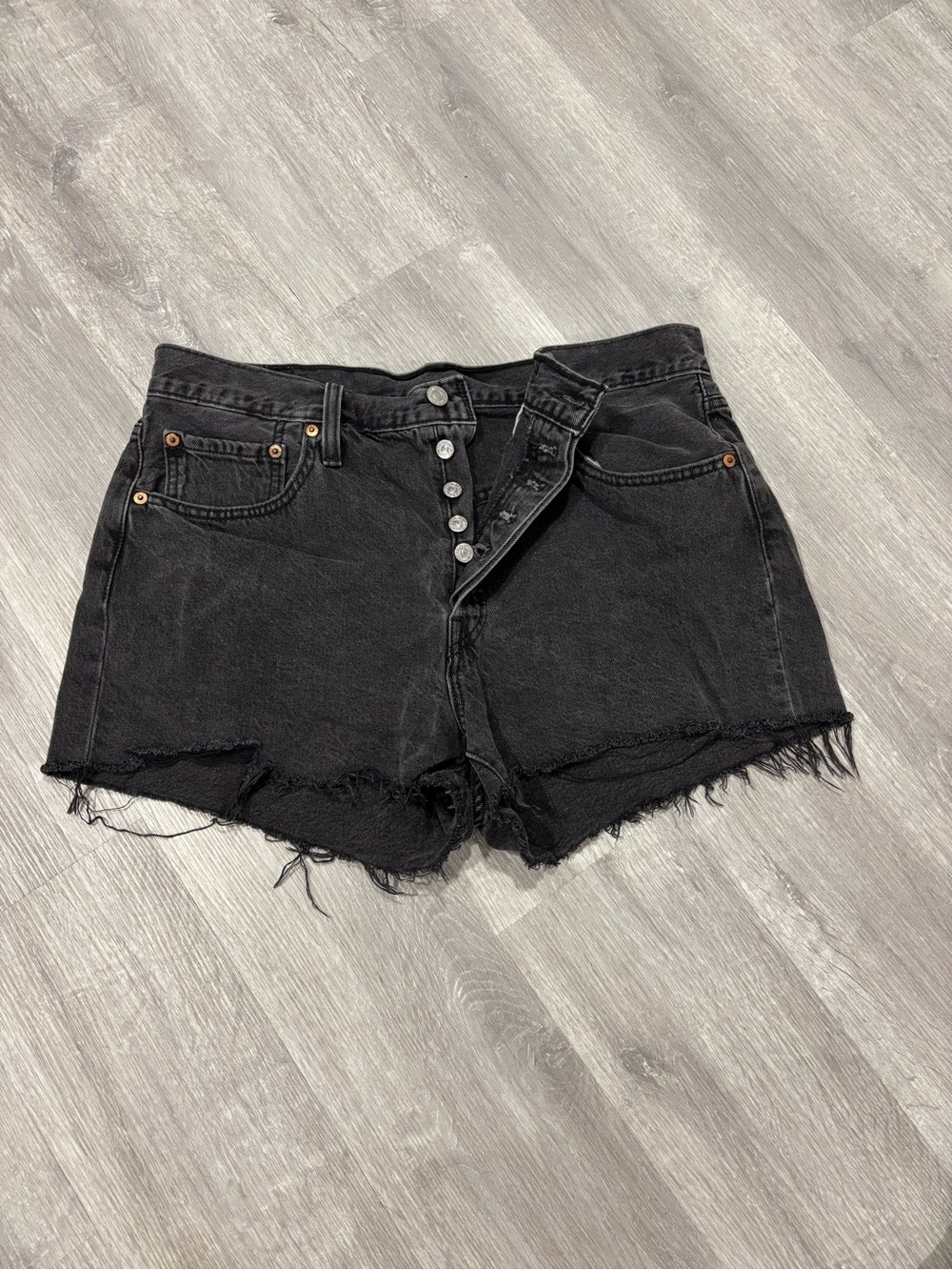 High-Rise Levi’s Distressed Black Denim Shorts - Women